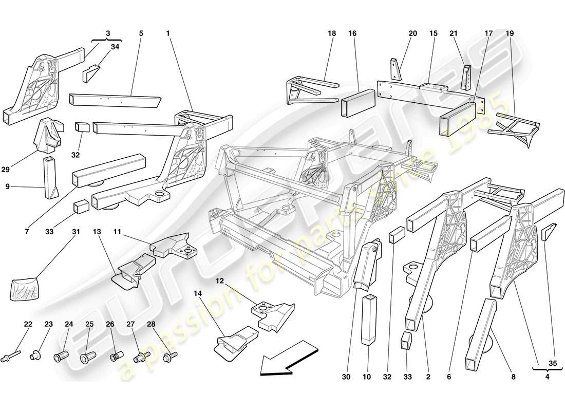ferrari f430 coupe (rhd) châssis - sous-ensembles d'éléments arrière schéma des pièces