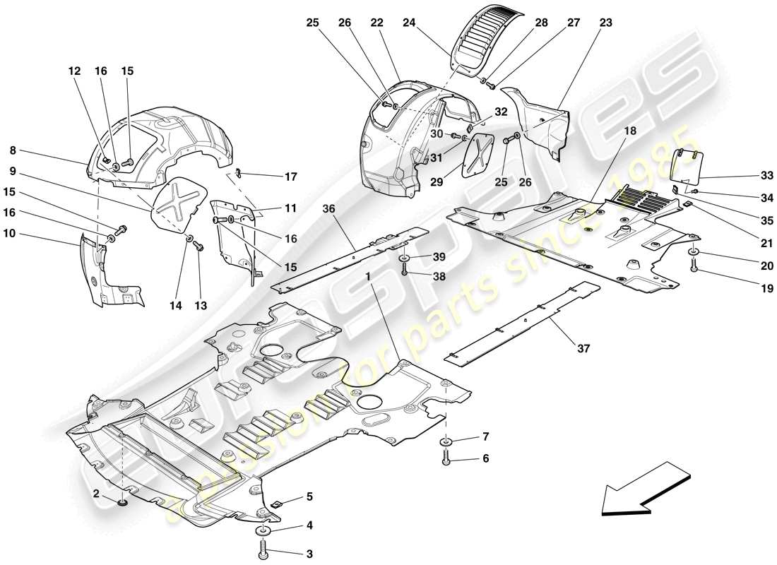 ferrari 599 sa aperta (europe) sous-travail plat et passages de roue schéma des pièces