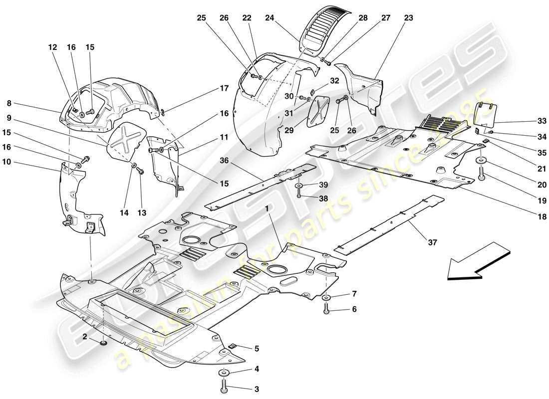 ferrari 599 gtb fiorano (usa) sous-travail plat et passages de roue schéma des pièces