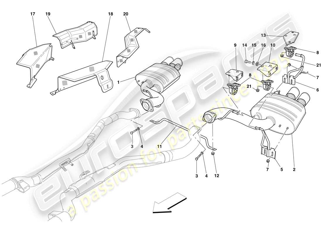 ferrari 599 sa aperta (europe) système d'échappement arrière schéma des pièces