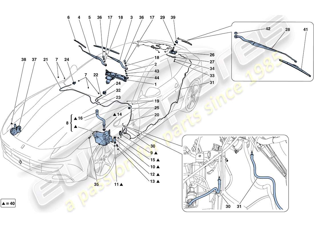 ferrari ff (europe) essuie-glace, lave- rondelle et klaxons schéma des pièces