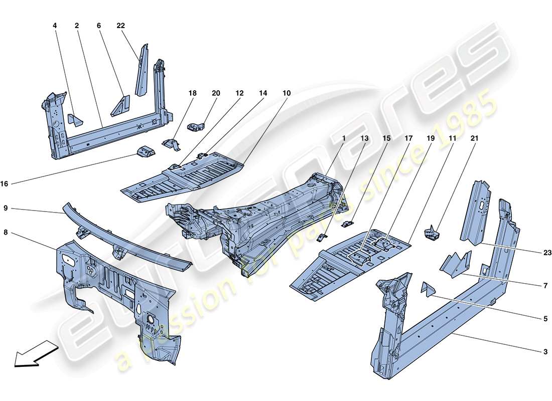 ferrari ff (europe) structures et éléments, centre du véhicule schéma des pièces