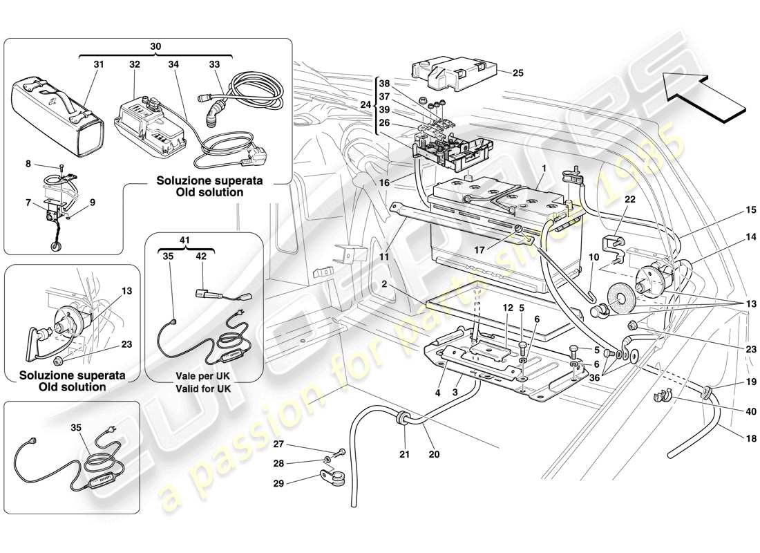 ferrari 599 gtb fiorano (usa) diagramme des pièces de la batterie