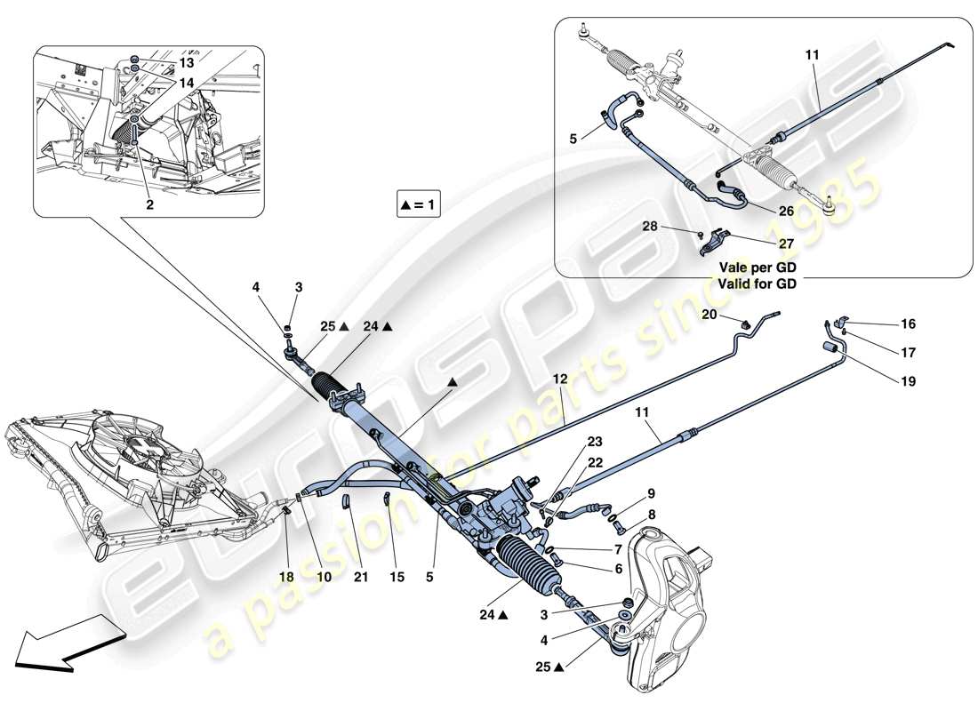 ferrari 488 spider (rhd) boîte de direction assistée hydraulique schéma des pièces