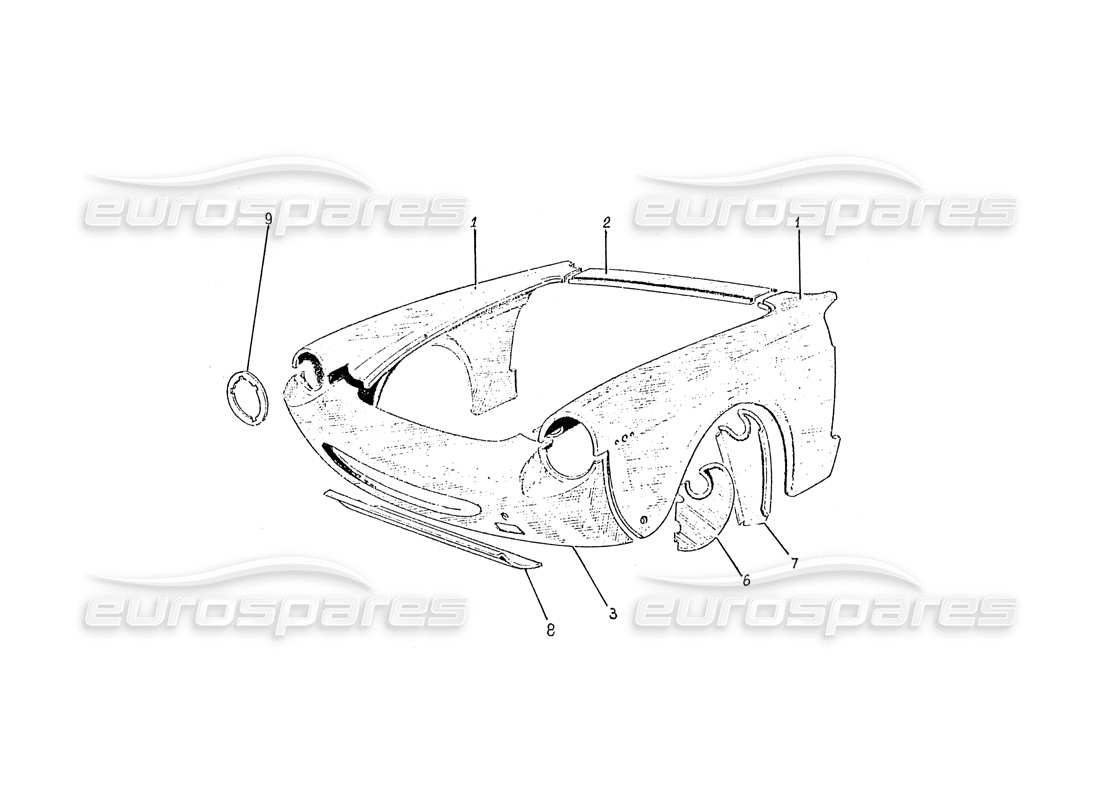 ferrari 330 gtc / 365 gtc (coachwork) panneaux avant (éditions 1 et 2) diagramme des pièces