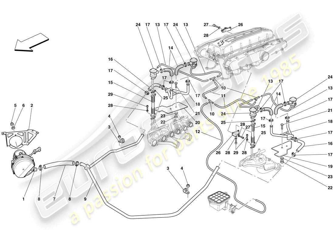 ferrari 612 scaglietti (rhd) système d'air secondaire schéma des pièces