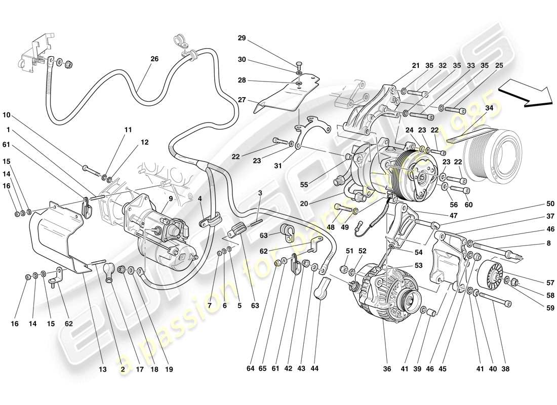 ferrari 612 scaglietti (rhd) alternateur - démarreur - compresseur ac - schéma des pièces