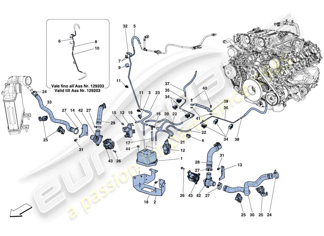 ferrari california t (rhd) réglages du système de turbocompression schéma des pièces