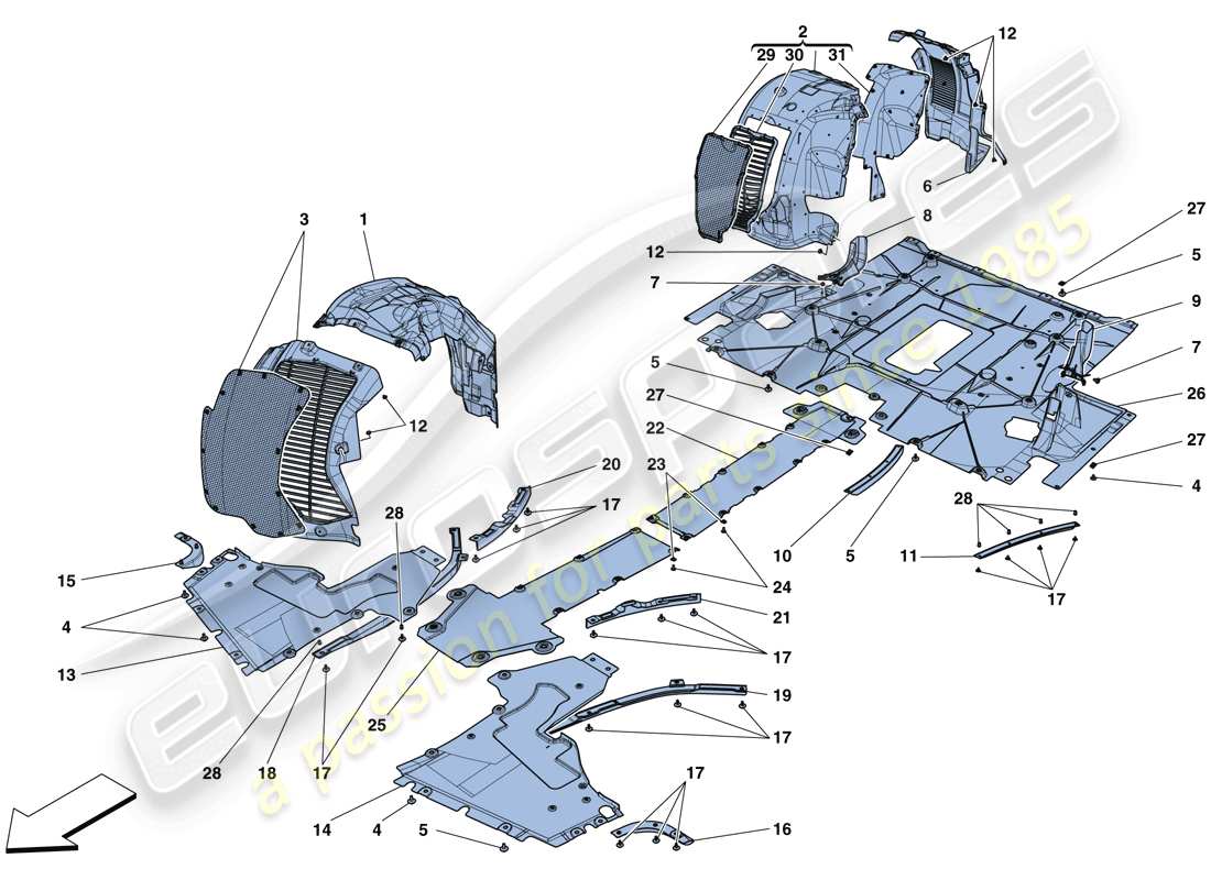 ferrari 488 gtb (usa) sous-travail plat et passages de roue schéma des pièces