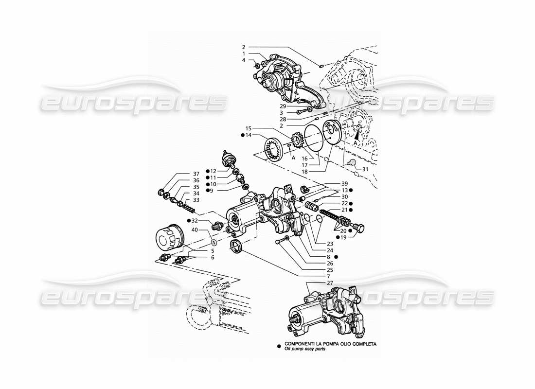 maserati qtp. 3.2 v8 (1999) schéma des pièces de la pompe à huile et de la pompe à eau (après modification)