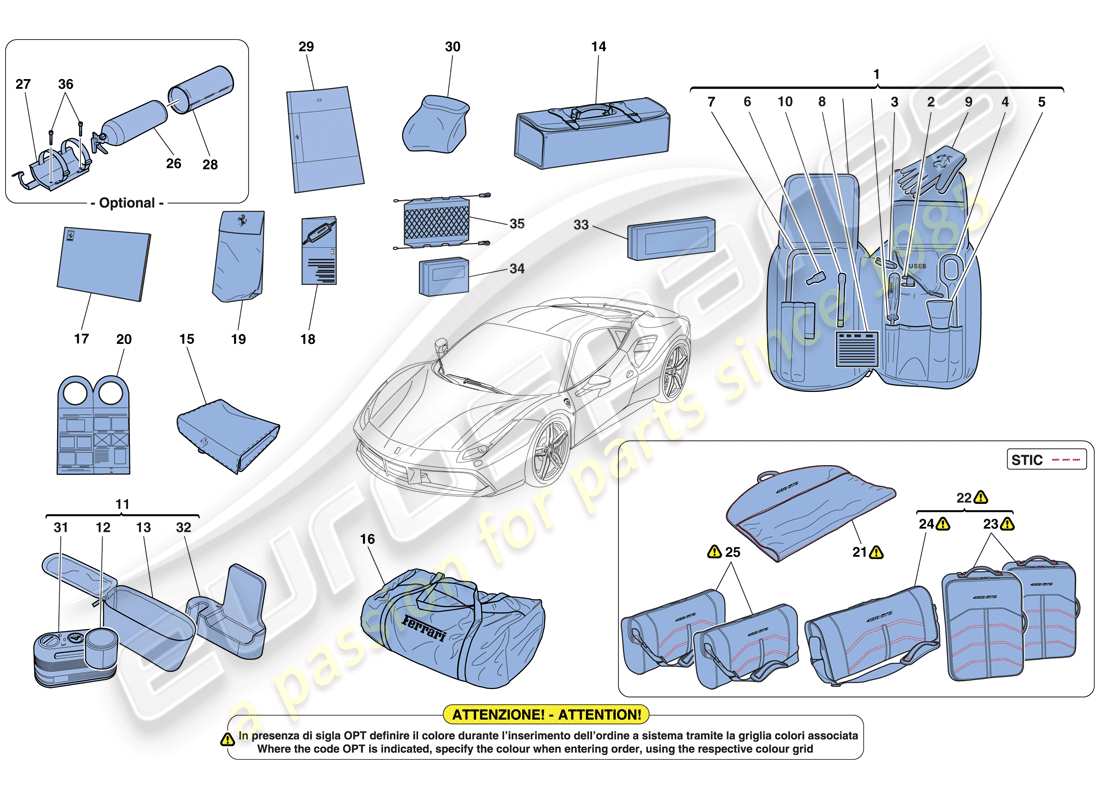 ferrari 488 gtb (rhd) outils et accessoires fournis avec le véhicule schéma des pièces