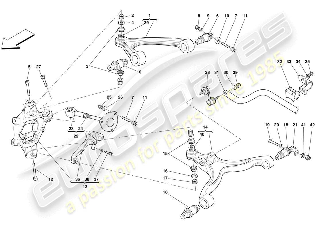 ferrari 612 sessanta (rhd) suspension arrière - bras et barre stabilisatrice schéma des pièces