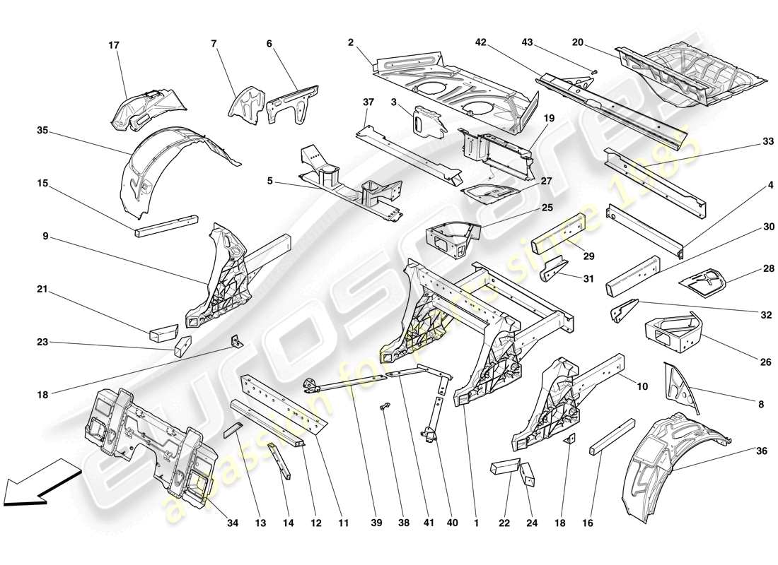 ferrari 599 sa aperta (europe) structures et éléments, arrière du véhicule schéma des pièces