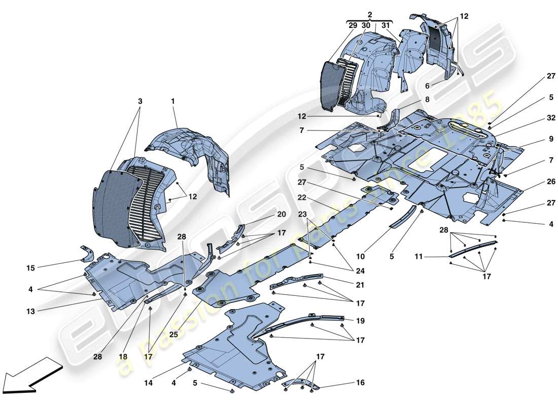 ferrari 488 spider (europe) sous-travail plat et toilettes schéma des pièces