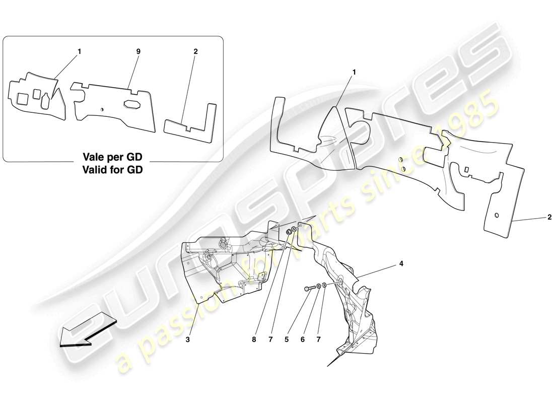 ferrari 599 gto (usa) isolation du pare-feu du compartiment moteur schéma des pièces