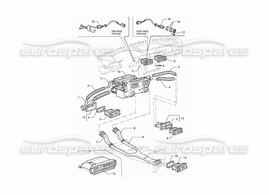maserati qtp v6 (1996) ventilation de l'habitacle (lhd) schéma des pièces