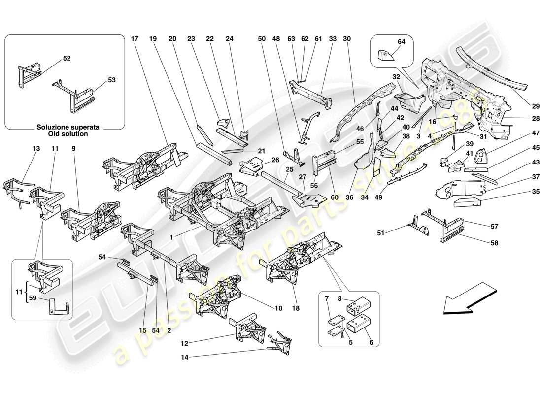 ferrari 599 gtb fiorano (usa) structures et éléments, avant du véhicule schéma des pièces