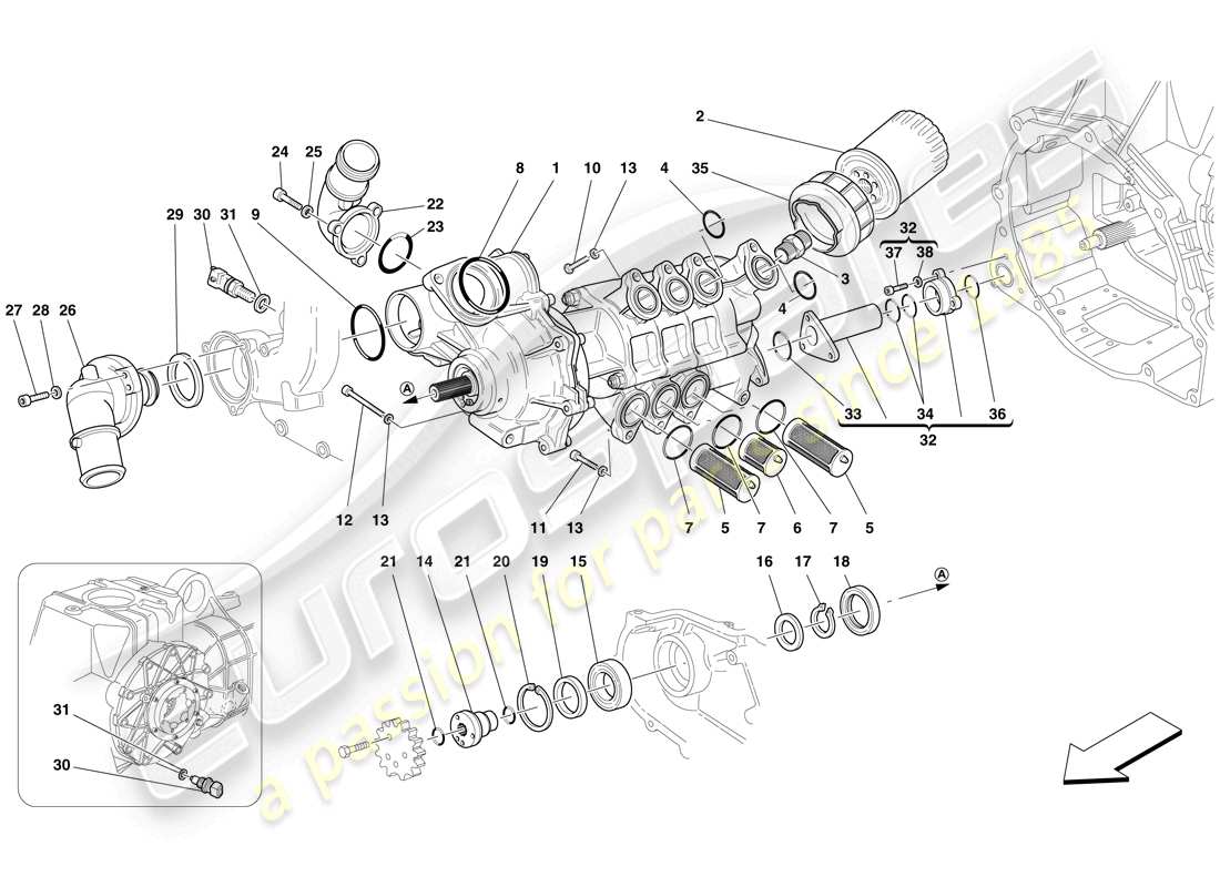 ferrari f430 spider (rhd) pompe à huile/eau schéma des pièces