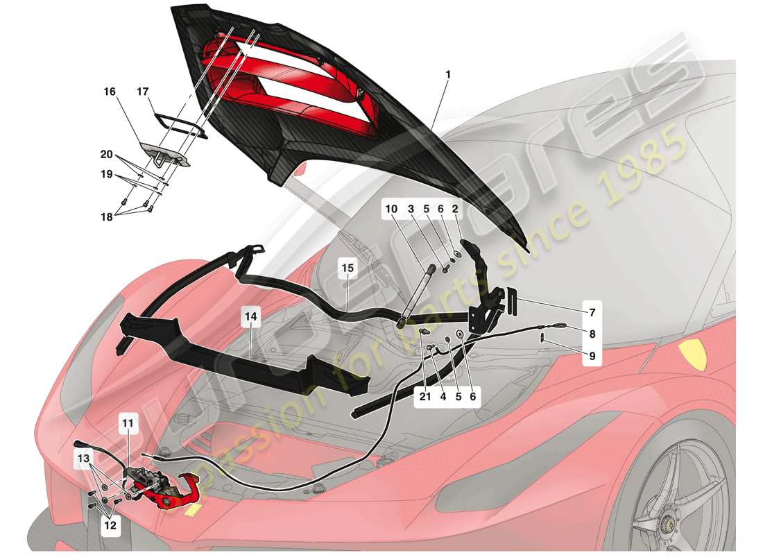 ferrari laferrari (usa) couvercle avant et mécanisme de dégagement schéma des pièces