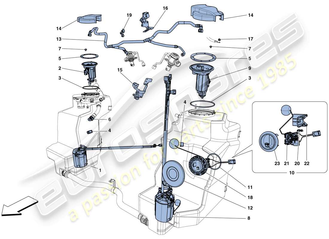 ferrari 458 speciale (usa) pompes et tuyaux du système de carburant schéma des pièces