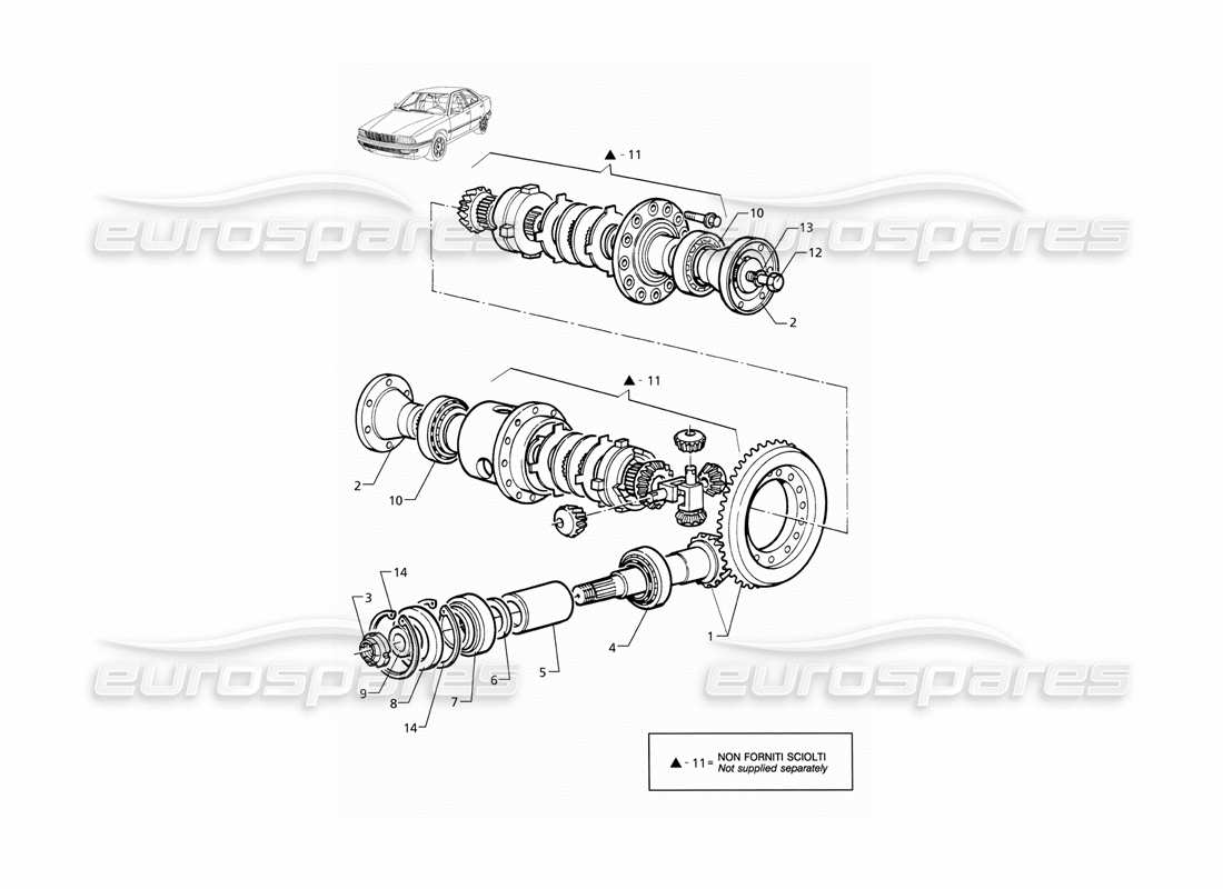 maserati qtp v6 (1996) diagramme des pièces des pièces internes du différentiel