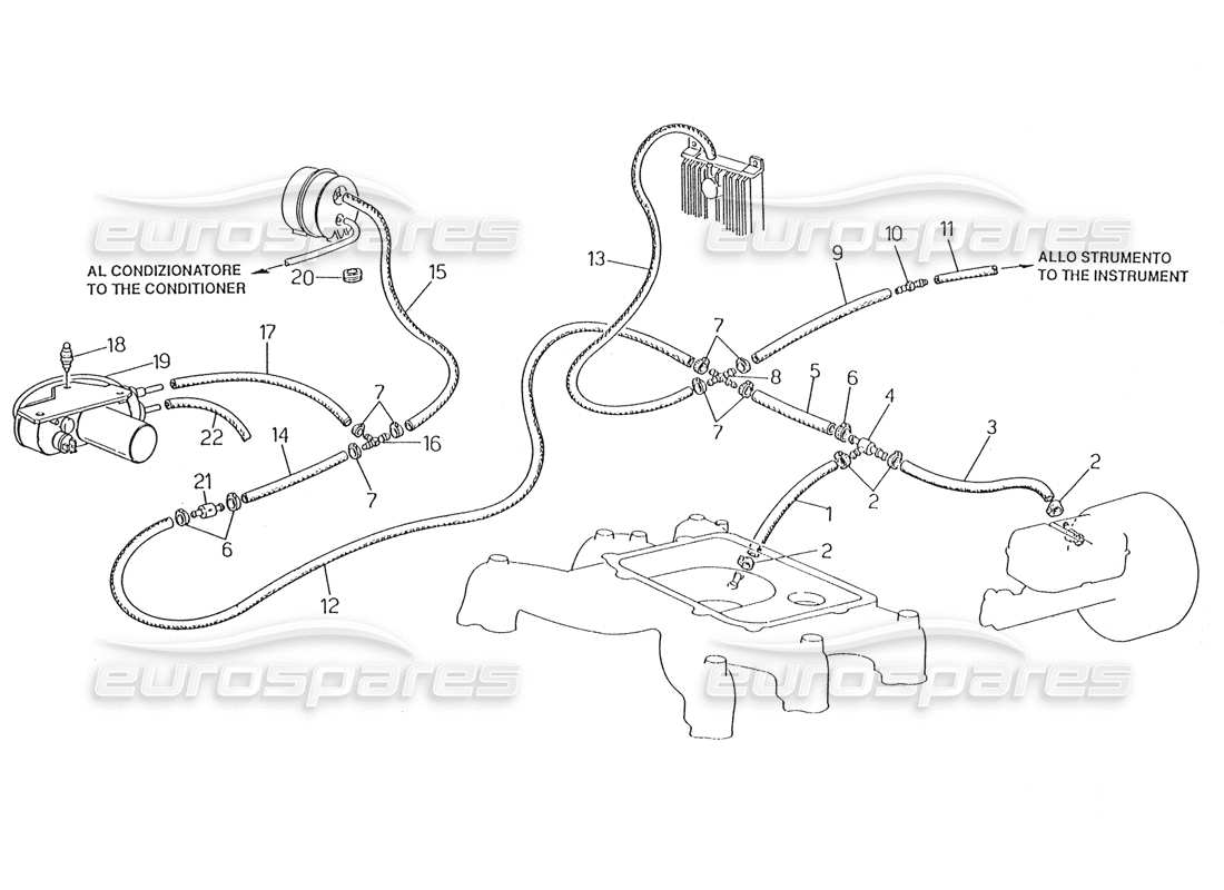 maserati karif 2.8 schéma des pièces du système d'évaporation (direction gauche sans sonde lambda)