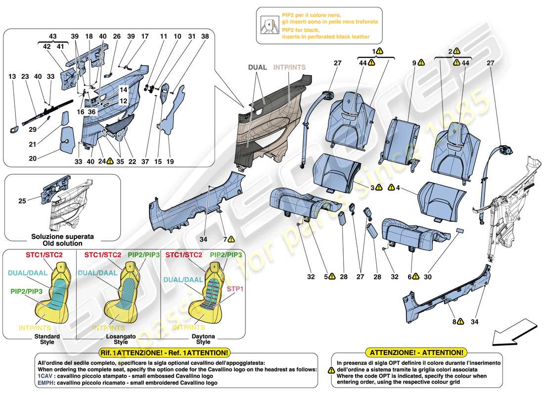 ferrari gtc4 lusso (usa) siege arrière - ceintures de sécurité - garniture intérieure schéma des pièces