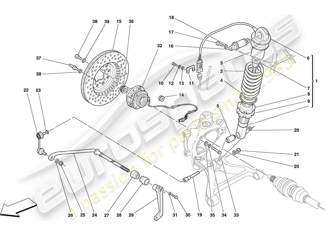 ferrari f430 coupe (rhd) suspension arrière - amortisseur et disque de frein schéma des pièces