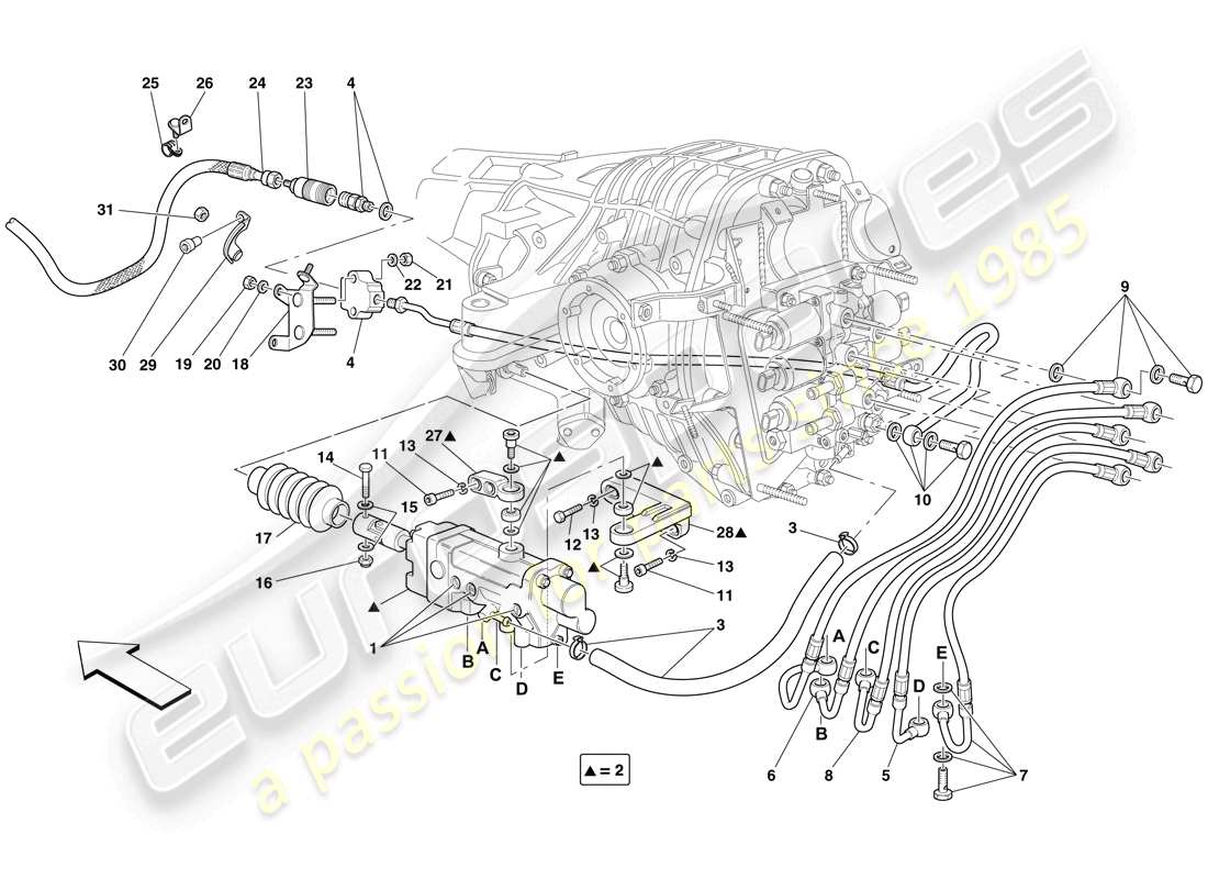 ferrari 599 sa aperta (rhd) f1 commande hydraulique d'embrayage schéma des pièces