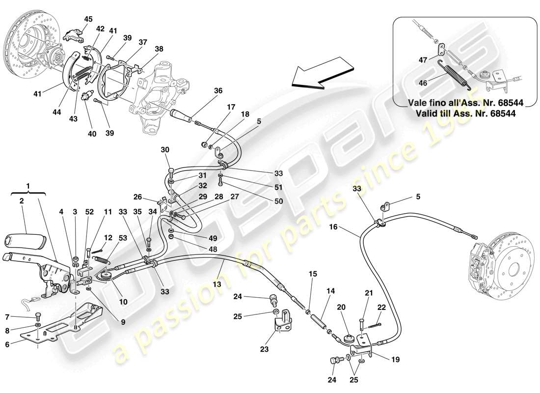 ferrari 599 gtb fiorano (rhd) commande du frein de stationnement schéma des pièces