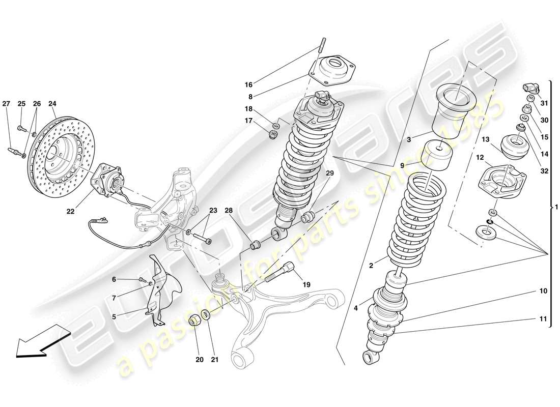 ferrari 599 sa aperta (europe) suspension avant - amortisseur et disque de frein schéma des pièces