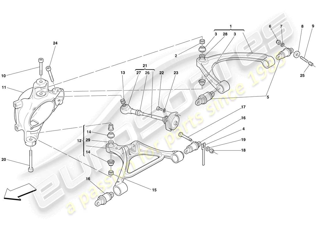 ferrari f430 spider (rhd) suspension arrière - bras - schéma des pièces