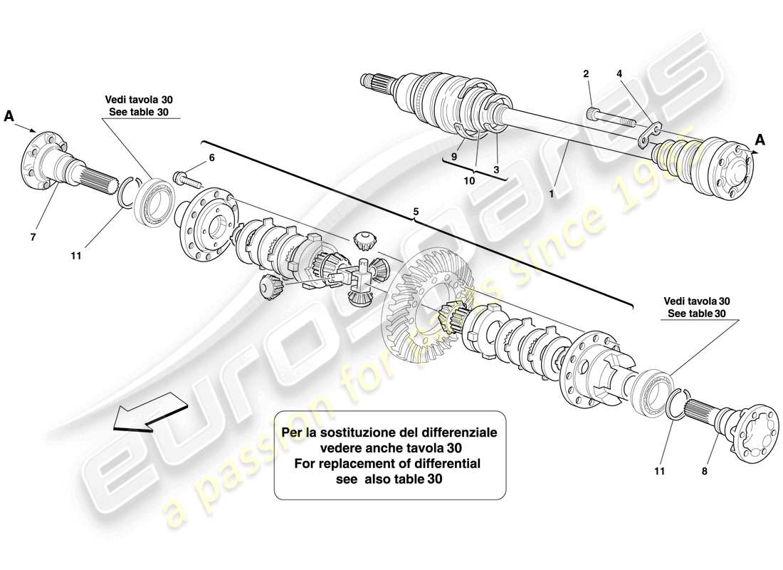 ferrari 612 scaglietti (europe) différentiel et arbre d'essieu schéma des pièces