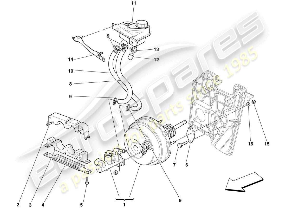 ferrari f430 scuderia spider 16m (rhd) commandes hydrauliques de frein et d'embrayage schéma des pièces