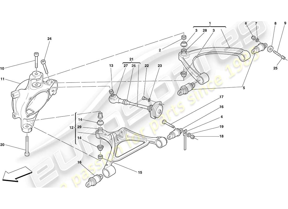 ferrari f430 coupe (rhd) suspension arrière - bras - schéma des pièces
