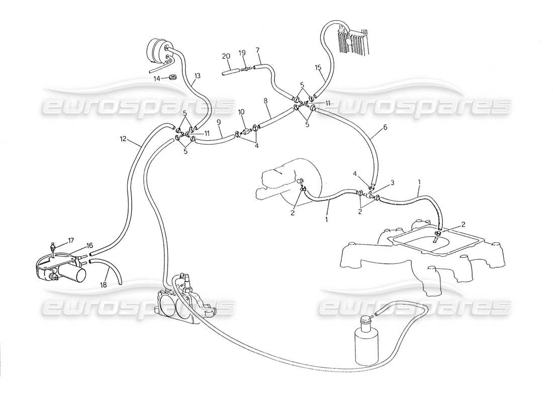 maserati karif 2.8 schéma des pièces du système d'évaporation (direction droite avec sonde lambda)