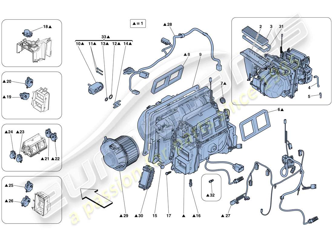ferrari 458 speciale aperta (europe) unité d'évaporateur schéma des pièces