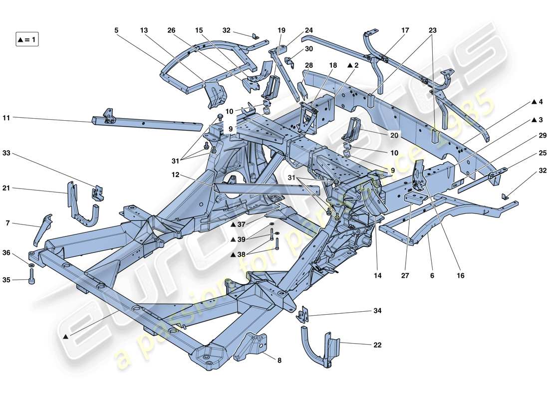 ferrari 488 gtb (rhd) châssis - structure, éléments arrière et panneaux