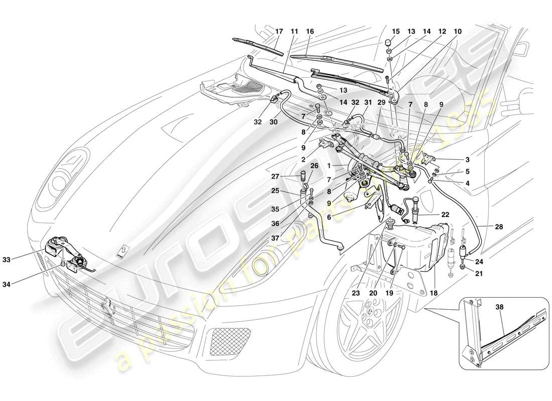 ferrari 599 gtb fiorano (rhd) essuie-glace, rondelle glace et klaxons schéma des pièces