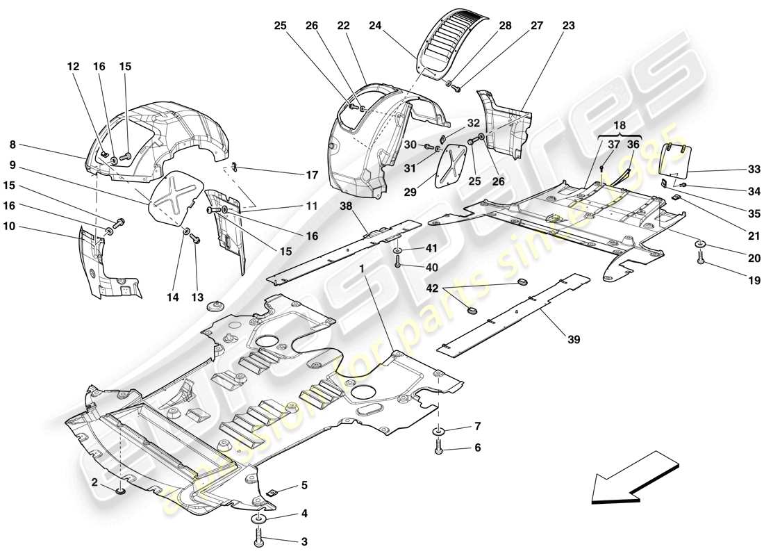 ferrari 599 gto (rhd) sous-travail plat et toilettes schéma des pièces