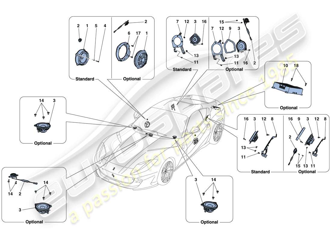 ferrari 812 superfast (europe) système de haut-parleurs audio schéma des pièces