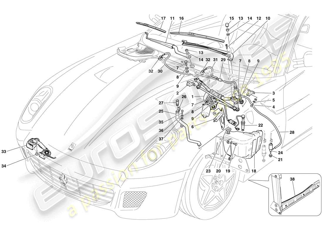 ferrari 599 gtb fiorano (usa) essuie-glace, lave- rondelle et klaxons schéma des pièces