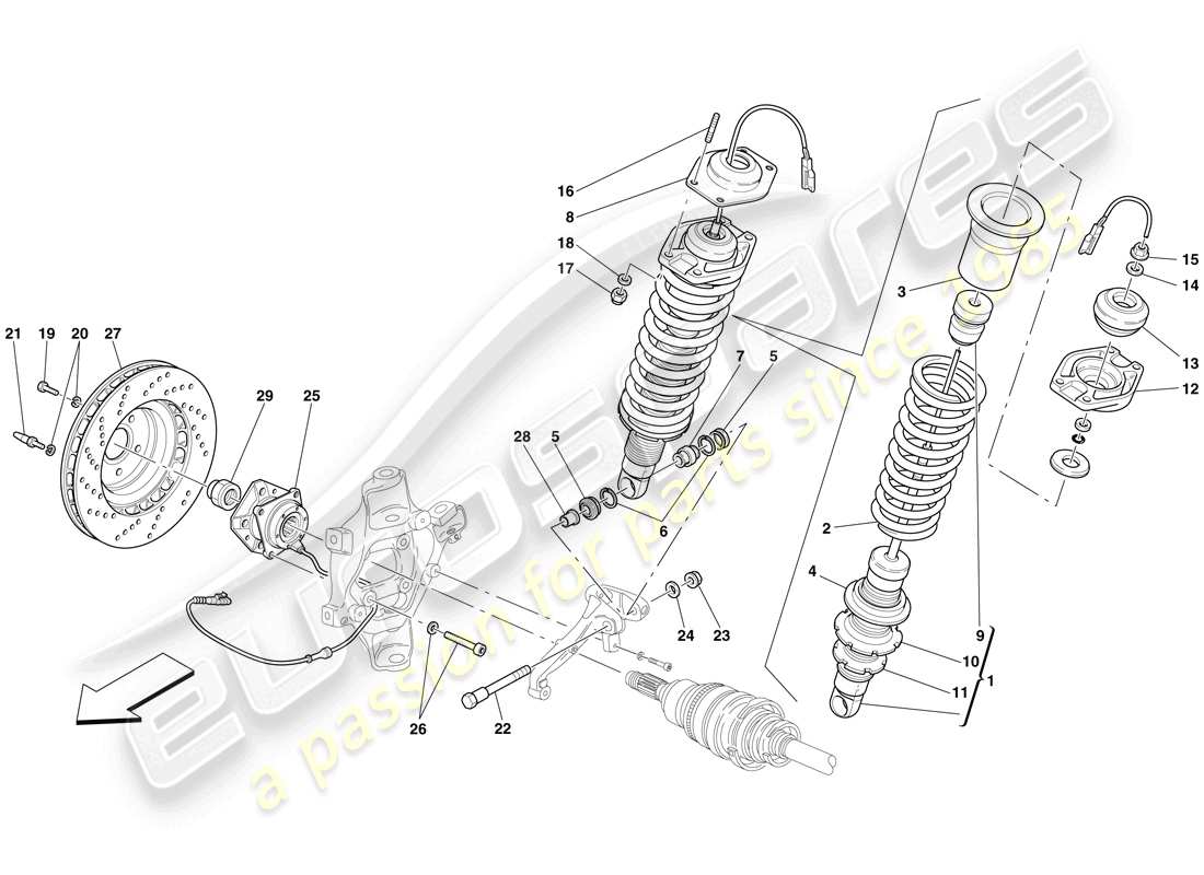 ferrari 612 scaglietti (rhd) suspension arrière - amortisseur et disque de frein schéma des pièces