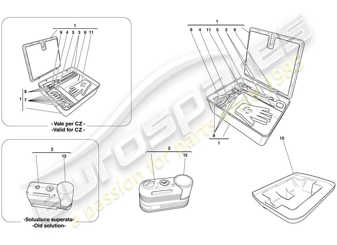 ferrari 599 gtb fiorano (usa) schéma des pièces du kit d'outils