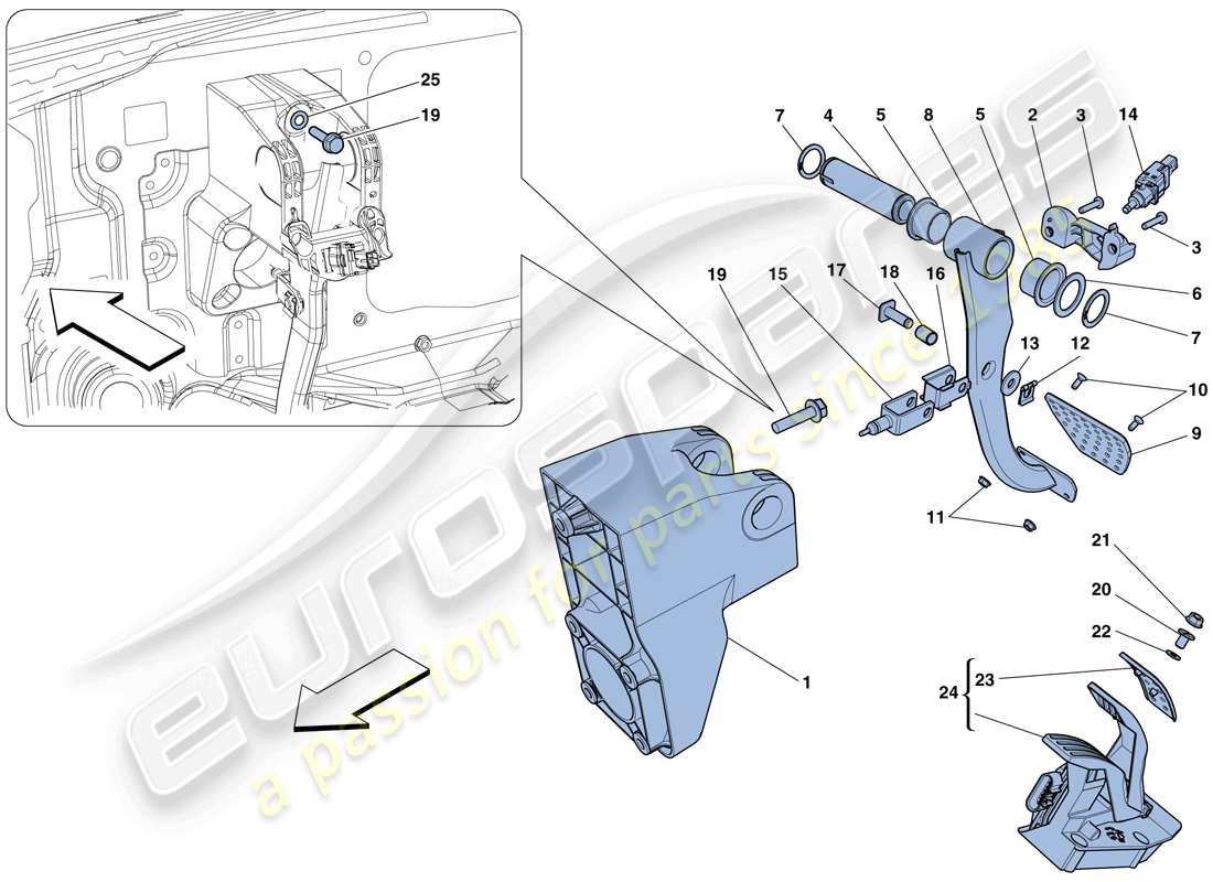ferrari 488 gtb (rhd) assemblage complet du pédalier schéma des pièces