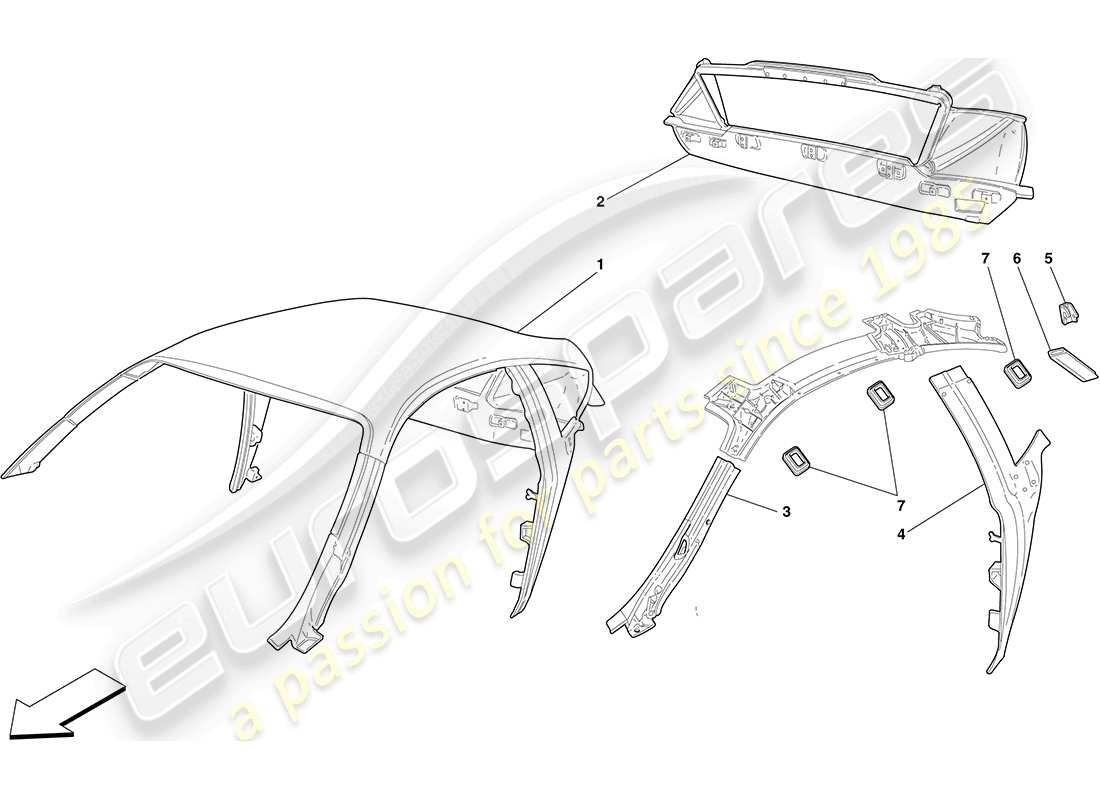 ferrari f430 coupe (rhd) toiture - structure schéma des pièces