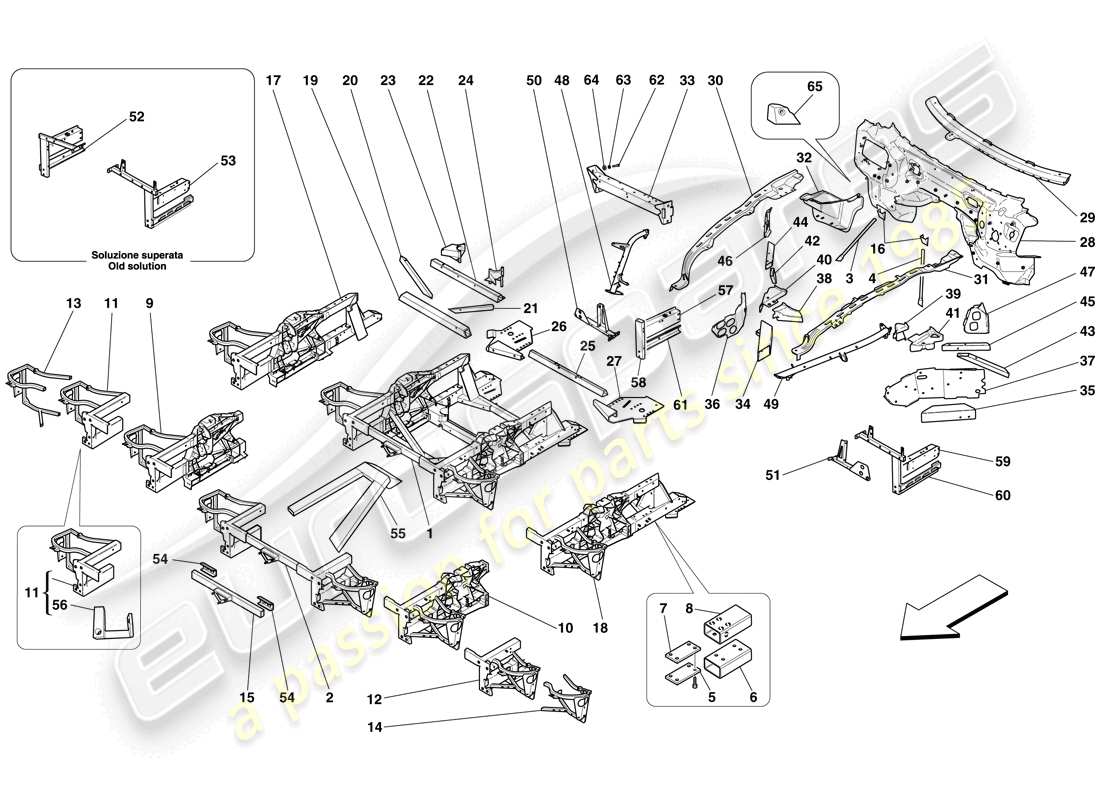 ferrari 599 sa aperta (europe) structures et éléments, avant du véhicule schéma des pièces