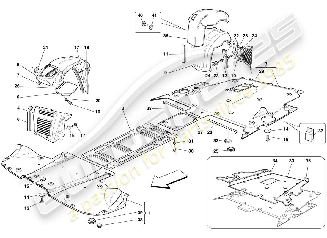 ferrari f430 spider (europe) sous-travail plat et passages de roue schéma des pièces