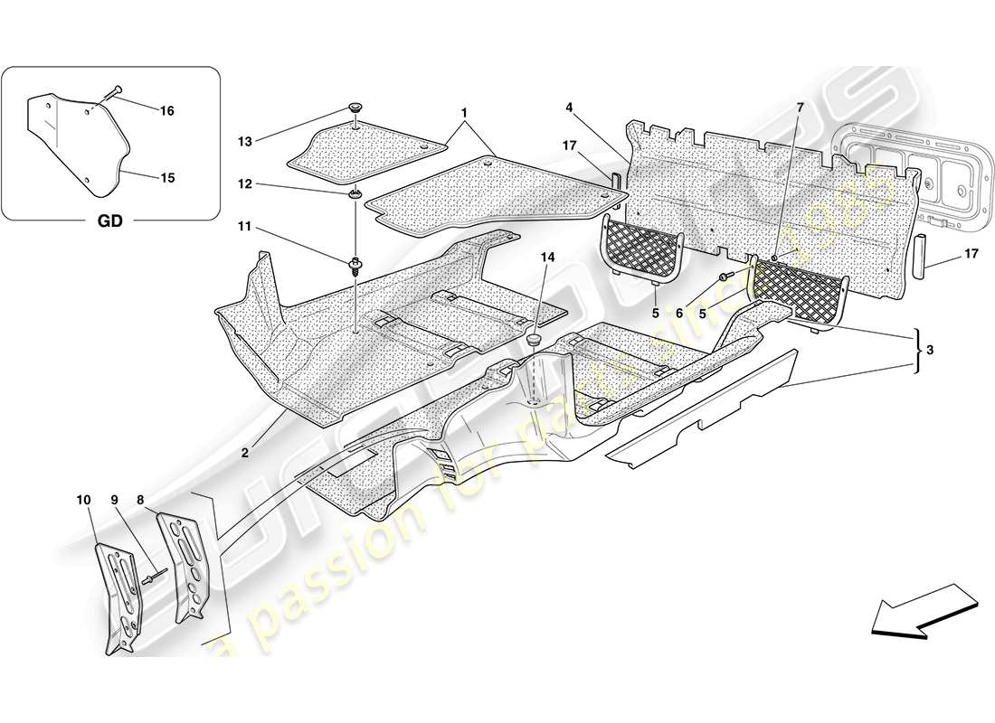 ferrari f430 coupe (rhd) tapis pour habitacle passagers schéma des pièces