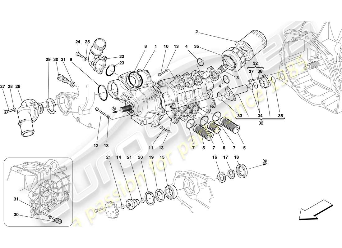 ferrari f430 coupe (rhd) pompe à huile/eau schéma des pièces